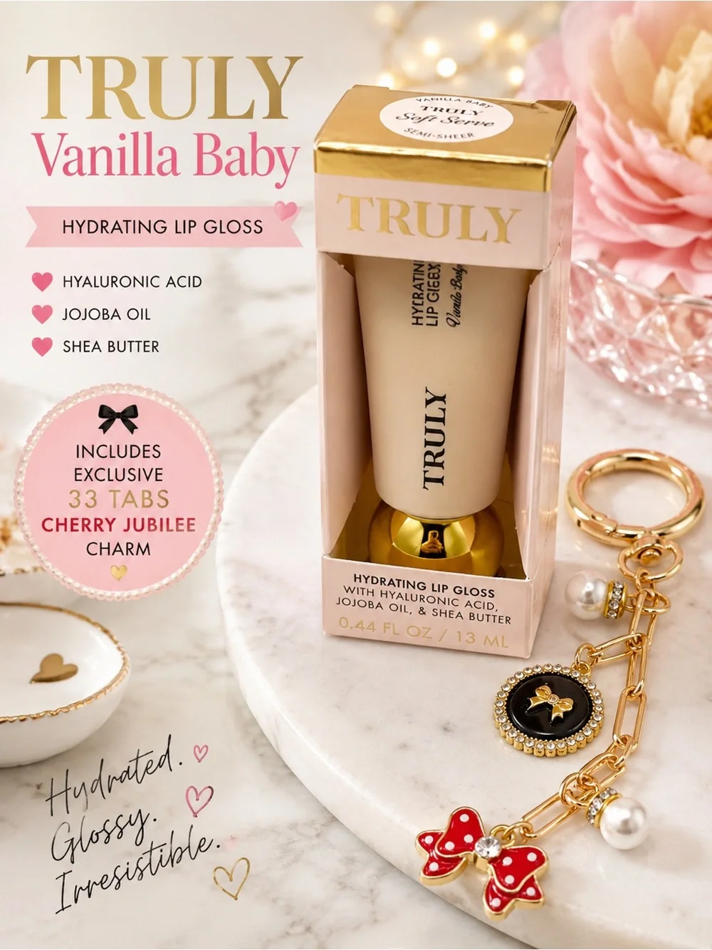 Truly Vanilla Baby Lip Gloss + 33 Tabs Cherry Jubilee Charm
